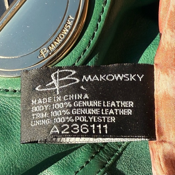 B. MAKOWSKY Gianna Green Leather Suede Hobo Shoulder Bag Silver Hardware 14x12” - Picture 3 of 16